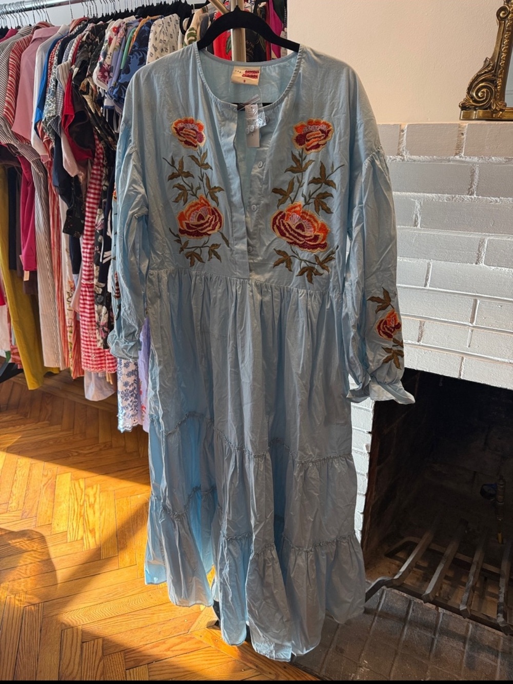 Samant Chauhan Powder Blue Embroidered Tiered Dress Size S - Picture 8 of 11